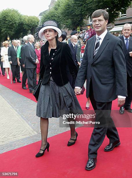 Dutch Prime Minister Jan Peter Balkenende and his wife arrive for the church wedding of Prince Pieter Christiaan and Anita van Eijk at the...