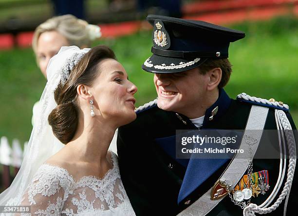 Prince Pieter Christiaan and Anita van Eijk kiss after they got married at 'Jeroenskerk' Church on August 27 2005 in Noordwijk, The Netherlands. The...