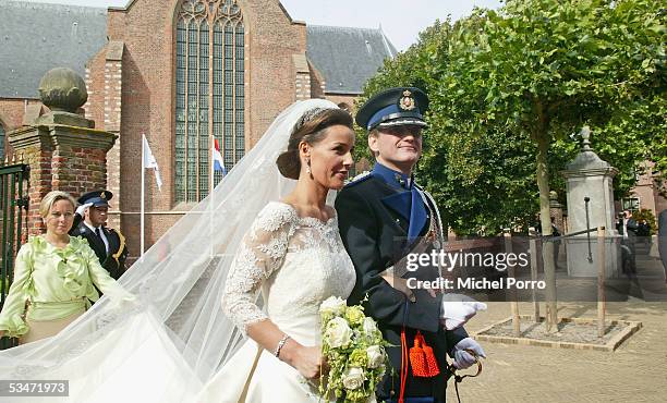 Prince Pieter Christiaan and Anita van Eijk leave the church after they got married at 'Jeroenskerk' Church on August 27 2005 in Noordwijk, The...