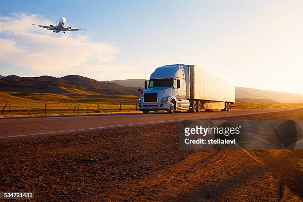 transportation: truck  and airplane - trucks stock pictures, royalty-free photos & images
