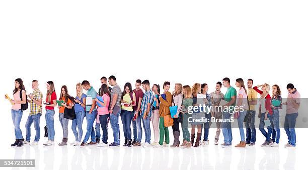 group of students in a line. - line up stockfoto's en -beelden