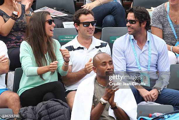 Ana Boyer Preysler, girlfriend of Fernando Verdasco and his agent David Tosa Ros support him during his match against Kei Nishikori of Japan on day 6...