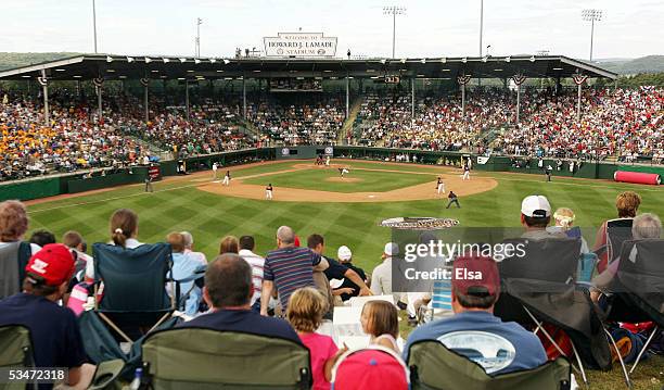 Fans filled the outfield to watch the West and the Northwest battle it out during the United States Final of the Little League World Series on August...
