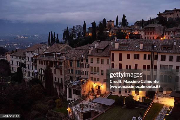 asolo night cityscape - treviso italy stock pictures, royalty-free photos & images