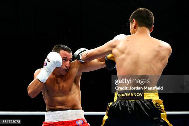 Radoslav Dimitrov Pantaleev of British Lionhearts in action against Nurdaulet Zharmanov of Astana Arlans in the semi-final of the World Series of...