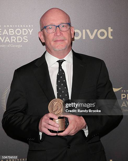 Director Alex Gibney with the Peabody Award for " Going Clear: Scientology and the Prison of Belief," in the press room during the 75th Annual...