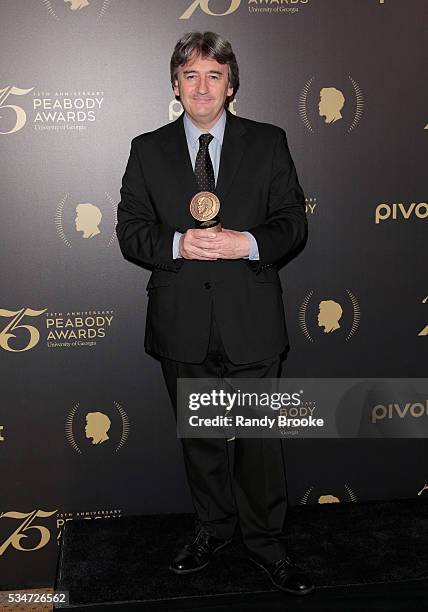 Special Correspondant Fergal Keane for European Migrant Crisis/A New Life In Europe/Year of Migration with a Peabody Award in the press room during...