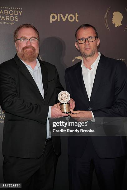 With the Peabody Award for 'Listen To Me Marlon', Producer John Battsek in the press room during the 75th Annual Peabody Awards Ceremony at Cipriani...
