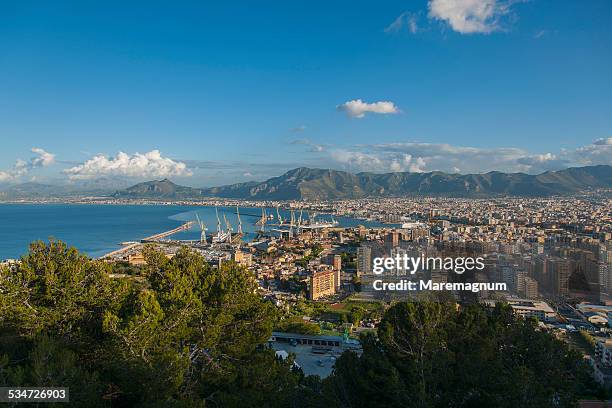 view of the town from monte (mount) pellegrino - palermo stock pictures, royalty-free photos & images