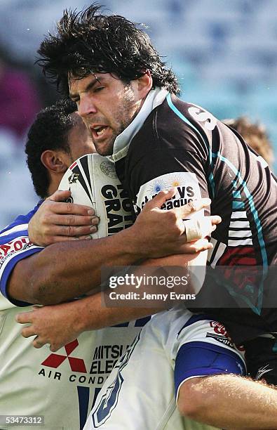 Joel Clinton of the Panthers in action during the round 25 NRL match between the Bulldogs and the Penrith Panthers held at Telstra Stadium on August...