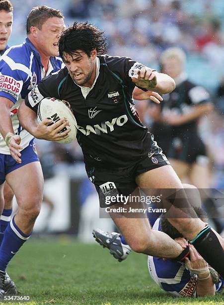 Joel Clinton in action during the round 25 NRL match between the Bulldogs and the Penrith Panthers held at Telstra Stadium on August 28, 2005 in...