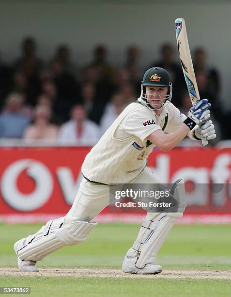 Michael Clarke of Australia plays a shot to the off-side during day four of the Fourth npower Ashes Test match between England and Australia at Trent...