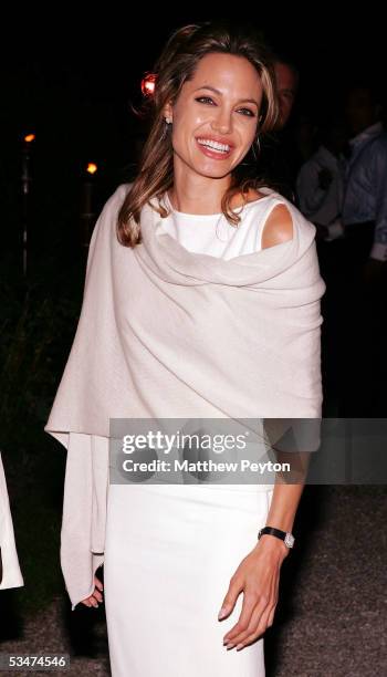 Actress Angelina Jolie attends the Yele Haiti Haitian Relief Benefit on August 27, 2005 in East Hampton, New York.