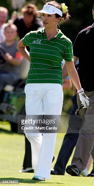 Celebrity golfer Catherine Zeta-Jones competes in the All-Star Cup Celebrity Golf tournament at the Celtic Manor Resort August 28, 2005 Newport,...