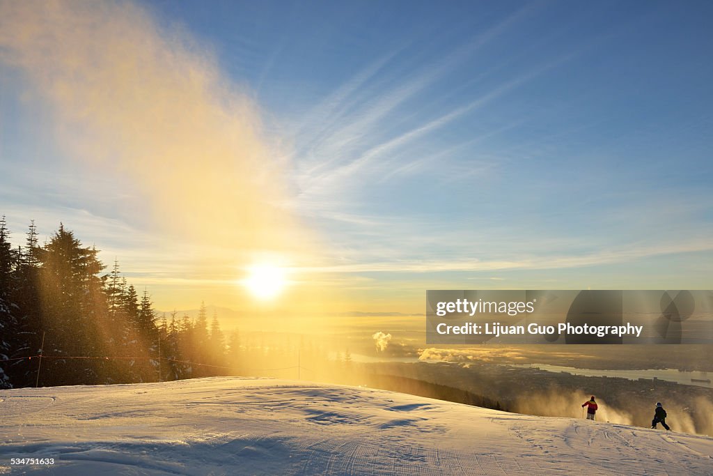 New Year's Day sunrise at Grouse Mountain Ski Hill