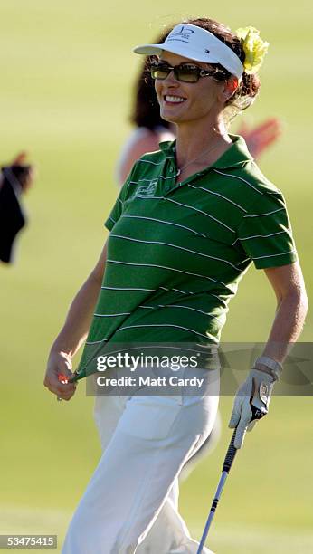 Celebrity golfer Catherine Zeta-Jones competes in the All-Star Cup Celebrity Golf tournament at the Celtic Manor Resort August 28, 2005 Newport,...