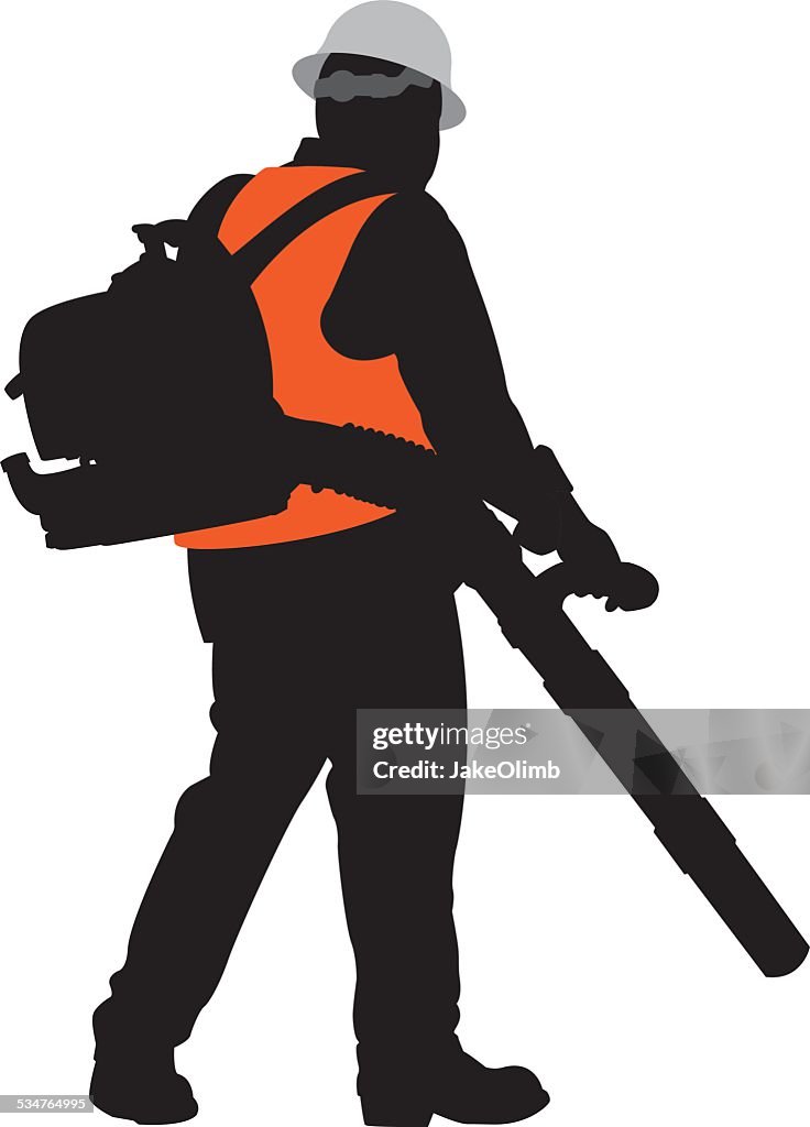 Man Using Leaf Blower Silhouette