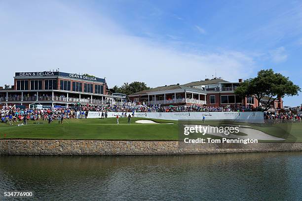 Jordan Spieth putts on the 18th green during the Second Round of the DEAN & DELUCA Invitational at Colonial Country Club on May 27, 2016 in Fort...