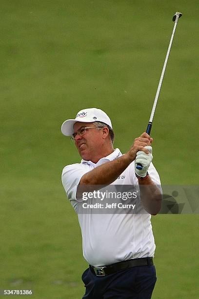 Kenny Perry hits from the eighth fairway during the second round 2016 Senior PGA Championship presented by KitchenAid at the Golf Club at Harbor...