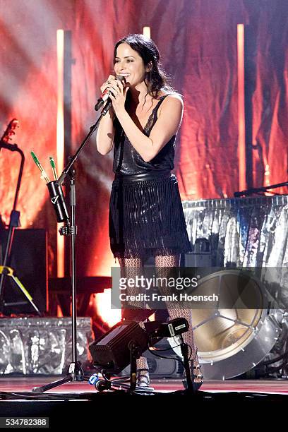 Singer Andrea Corr of the Irish band The Corrs performs live during a concert at the Mercedes-Benz Arena on May 27, 2016 in Berlin, Germany.