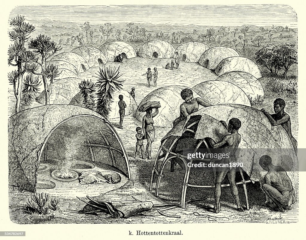 19 ème siècle en Afrique-Culture Khoikhoi village ou Kraal