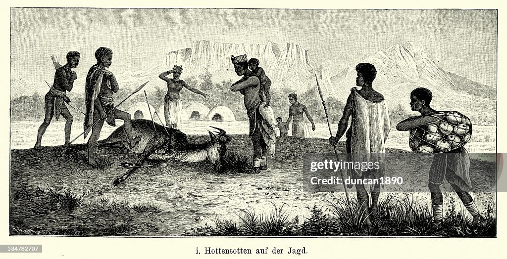 19th Century Africa - Khoikhoi people hunting