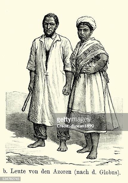19th century people of the azores - azores people stock illustrations