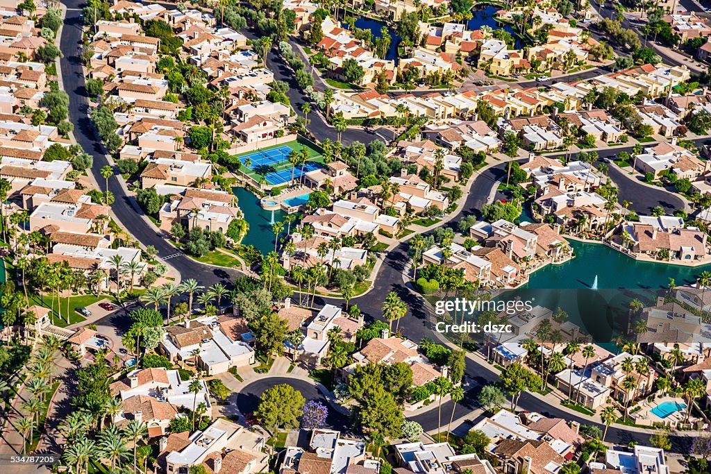 Scottsdale Phoenix Arizona suburban housing development neighborhood - aerial view