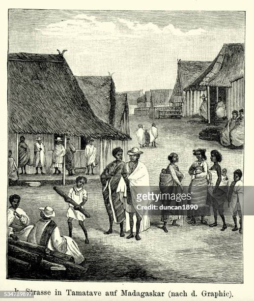 19th century tamatave toamasina madagascar - african village stock illustrations