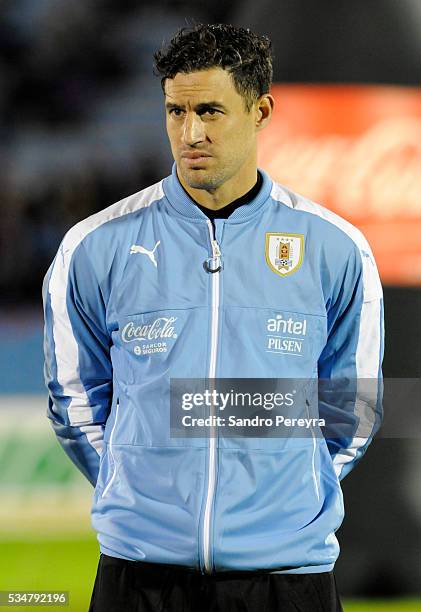 Martin Silva of Uruguay looks on prior an international friendly match between Uruguay and Trinidad & Tobago at Centenario Stadium on May 27, 2016 in...