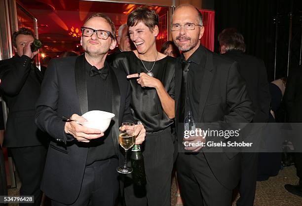 Milan Peschel , Christoph Maria Herbst and his wife Gisi Herbst during the Lola - German Film Award 2016 after show party at Palais am Funkturm on...