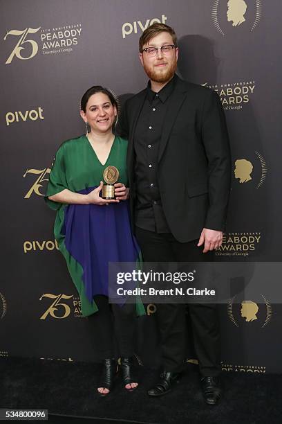 Official recipients for "Meet The Composer", Host/producer Nadia Sirota and composer Alexander Overington pose for photographs in the press room...