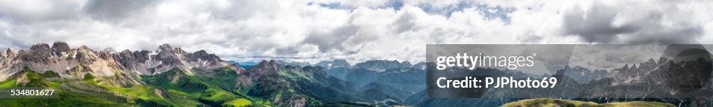 Panoramic view of San Pellegrino Pass (Dolomites)