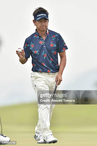 Hiroyuki Fujita of Japan reacts during the 3rd round of the Mizuno Open at JFE Setonaikai Golf Club on May 28, 2016 in Okayama, Japan.