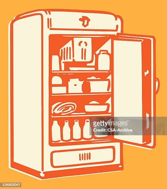 ilustraciones, imágenes clip art, dibujos animados e iconos de stock de refrigerador grande - nevera vacía