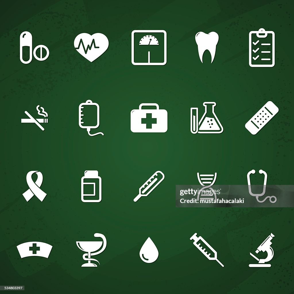 White medical and hospital icons