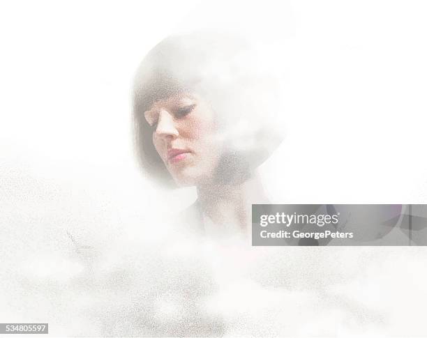 woman's face and clouds - earth goddess stock illustrations