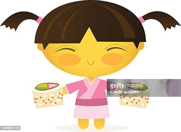 sushi girl - futomaki stock illustrations