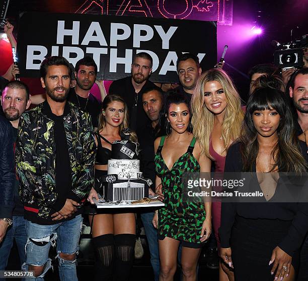 Scott Disick, Kourtney Kardashian, Khloe Kardashian and Malika Haqq celebrate Scott Disick's 33rd birthday at 1 OAK Las Vegas At The Mirage Hotel And...