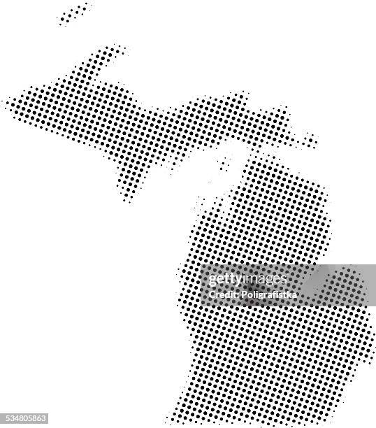 dotted vector map of michigan - michigan map outline stock illustrations