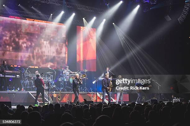 Musicians Lou Pardini, Keith Howland Tris Imboden, Walfredo Reyes, Jr., James Pankow, Robert Lamm, Walt Parazaider, and Lee Loughnane of Chicago...