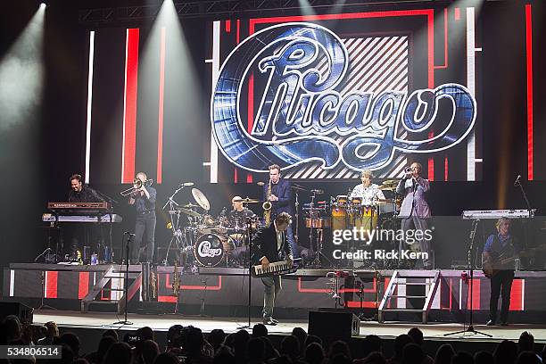 Musicians Lou Pardini,James Pankow,Tris Imboden, Walter Parazaider, Robert Lamm, Walfredo Reyes, Jr., Lee Loughnane, and Jason Scheff of Chicago...