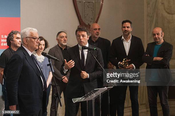 The Italian prime minister Matteo Renzi speaks during the official opening ceremony of the 15th Biennale of Architecture on May 28, 2016 in Venice,...