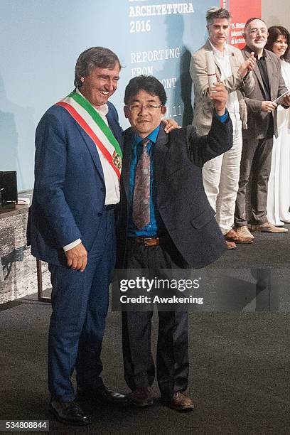 The representative of Japan receives the special mention as the National Participation at the official opening ceremony of the 15th Biennale of...