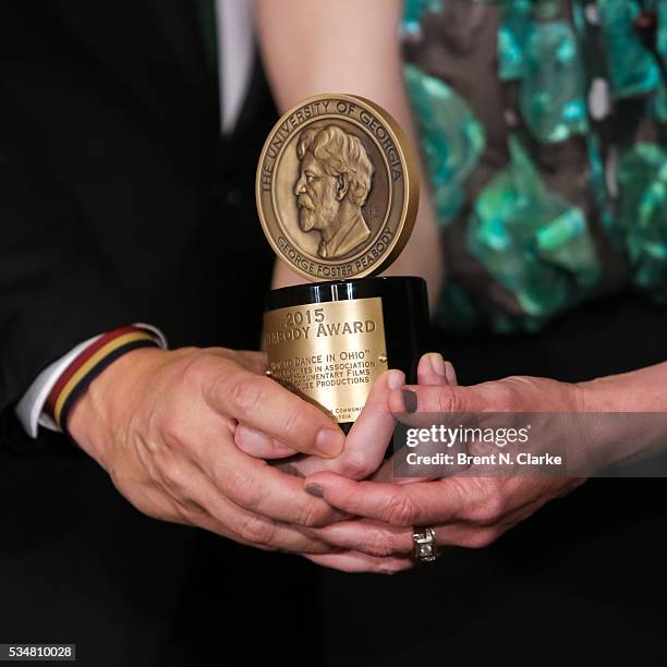 Detail view of the Peabody Award for "How To Dance In Ohio" is seen in the press room during the 75th Annual Peabody Awards Ceremony held at Cipriani...