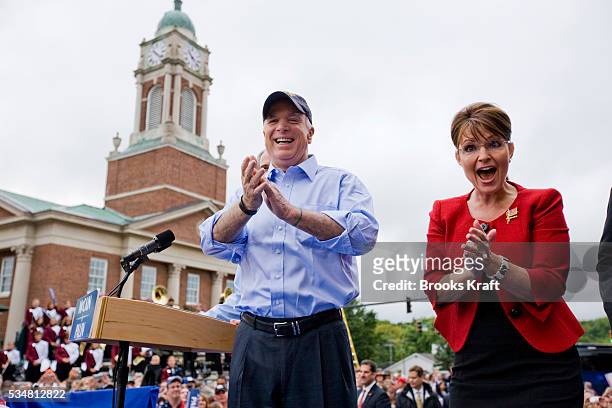 Republican presidential nominee Senator John McCain and Republican U.S. Vice-presidential nominee and Alaska Governor Sarah Palin attend a rally in...