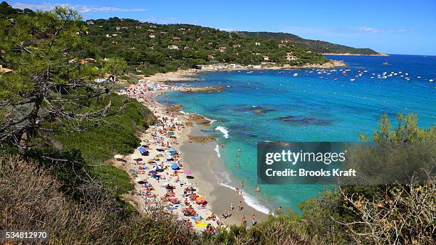 Escalet Beach on a crowded August day, in Ramatuelle, France.