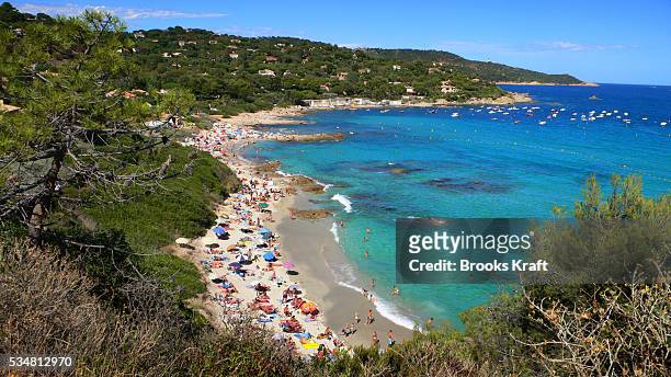 Escalet Beach on a crowded August day, in Ramatuelle, France.