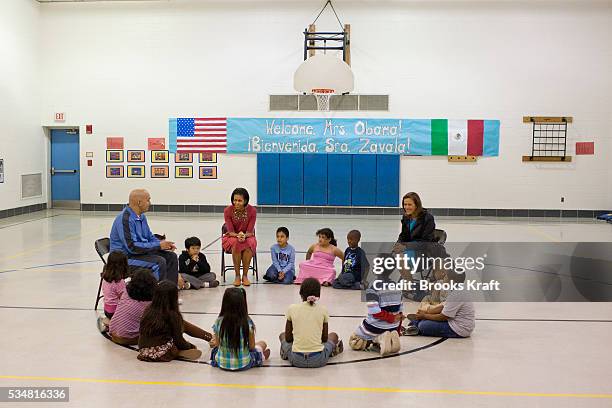 First lady Michelle Obama and Mexican first lady Margarita Zavala visit New Hampshire Elementary School in Silver Spring, Md. The school, which was...