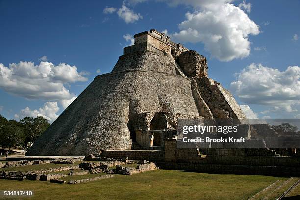 The Magicians Pyramid at the ruins of the ancient Mayan city of Uxmal. Located 45 miles south of the Meridain in the Yucatan, the ruins at Uxmal are...
